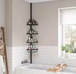 Verstelbaar Doucherek - 85-305 Cm - Van Vloer Tot Plafond - Met 4 Vakken - 3 Haken - Zwart -Badkamer Accessoires Winkel 1200x1175 4