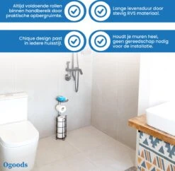 Ogoods Praktische WC Rolhouder – RVS Toiletrolhouder Staand – Rolhouder – Zonder Boren - Toiletrolstandaard - Zwart -Badkamer Accessoires Winkel 1200x1176 1