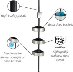 WENKO Telescopisch Doucherek Big Black 3-laags Met Spiegel Zilver/zwart - Bevestigen Zonder Boren -Badkamer Accessoires Winkel 1200x1176 2