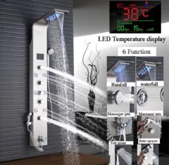 Douchepaneel Met Massage - Regendouche - Massage Jets - Waterval Douche - Met Thermostaatkraan En Handdouche - Zilver - Opbouw - Douchekop - Flanner® -Badkamer Accessoires Winkel 1200x1177 4