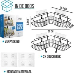 Strex Doucherek Hoekvorm - 2 Stuks - Bevestigen Zonder Boren Of Schroeven -Badkamer Accessoires Winkel 1200x1179 4