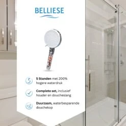 Belliese Doucheset Ionic - Douchekop - Doucheslang - Douchekophouder - Douchekop Met Slang - Waterbesparende Douchekop - Ionische Filter Douchekop - Badkamer Accessoires - Montage Zonder Boren - 5 Standen - Chroom -Badkamer Accessoires Winkel 1200x1194 8