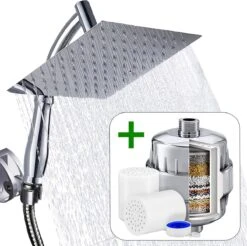 Regendouchekop XL Deluxe Ionisch Met Premium Waterfilter - Waterbesparend - ø 28 Cm - Inclusief Extra Navulling - Slang En Houder - Douchekop Met Filter - Regendouche - Handdouche - Hoge Druk - RVS - Douchefilter - Wellness - Spa