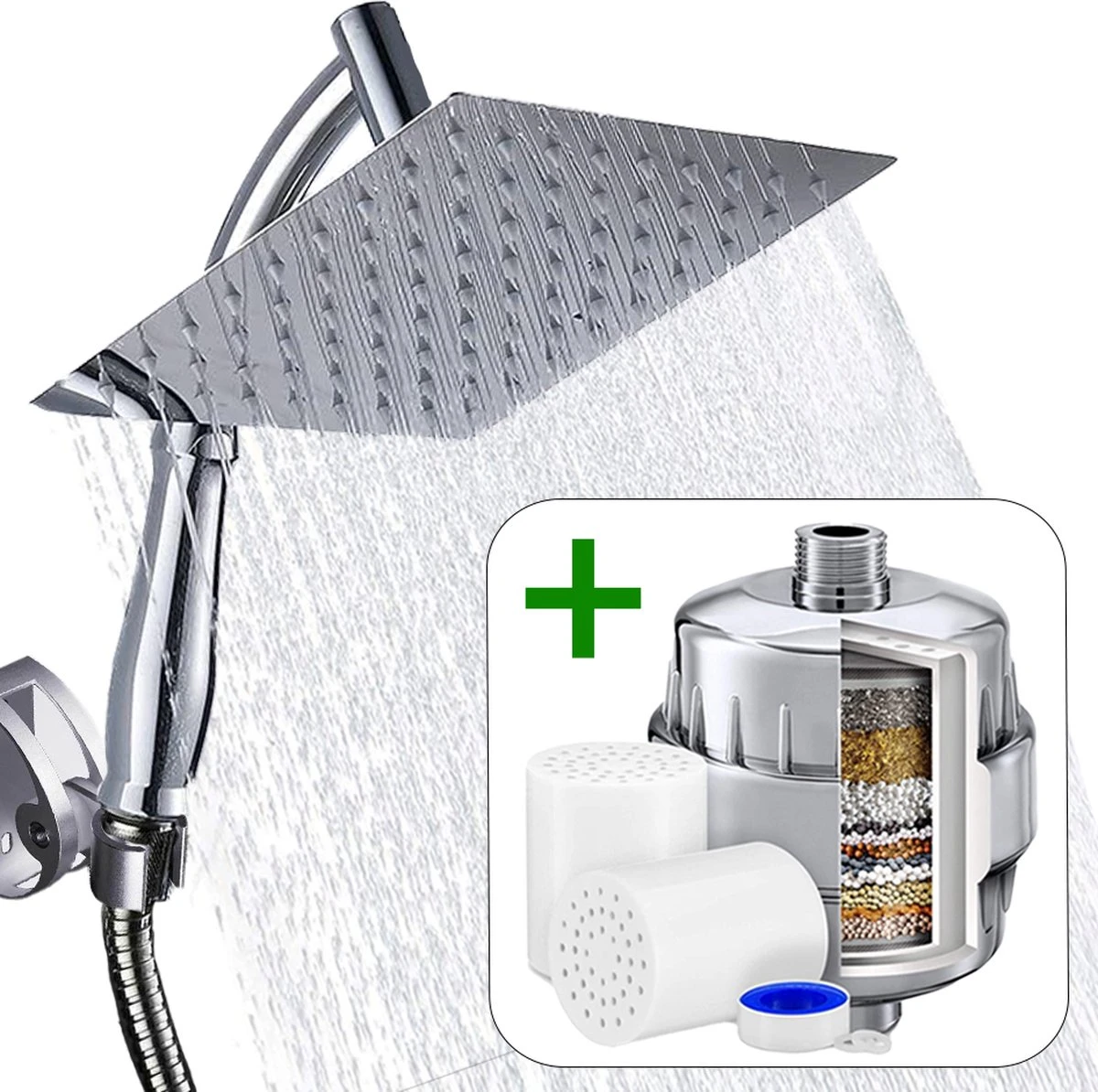 Regendouchekop XL Deluxe Ionisch Met Premium Waterfilter - Waterbesparend - ø 28 Cm - Inclusief Extra Navulling - Slang En Houder - Douchekop Met Filter - Regendouche - Handdouche - Hoge Druk - RVS - Douchefilter - Wellness - Spa 3 Regendouchekop XL Deluxe Ionisch Met Premium Waterfilter - Waterbesparend - ø 28 Cm - Inclusief Extra Navulling - Slang En Houder - Douchekop Met Filter - Regendouche - Handdouche - Hoge Druk - RVS - Douchefilter - Wellness - Spa