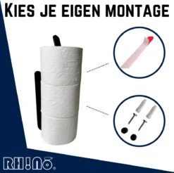 Reserverolhouder | Rh!no | WC-rolhouder | Zwart | Ophangen Zonder Boren Mogelijk| Toiletrolhouder | Plakstrip | 3 Rollen | Rh!no -Badkamer Accessoires Winkel 1200x1197 6