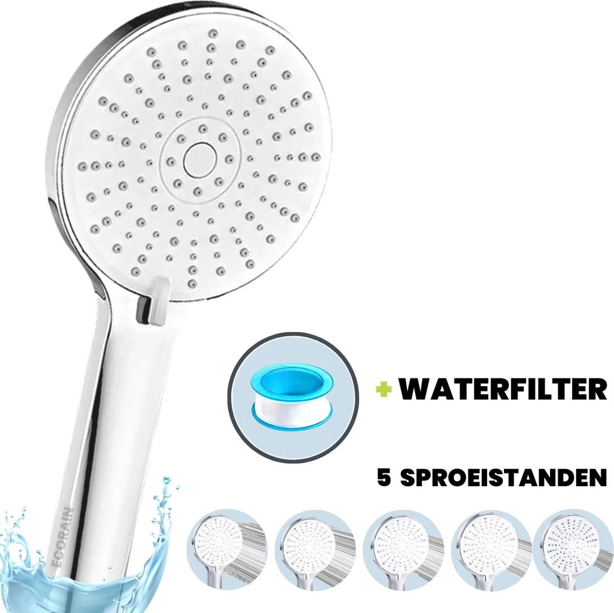 EcoRain™ Waterbesparende Douchekop Mark Met WATERFILTER - 50% Waterbesparend - Regendouche - 5 Sproeistanden - Hoge Druk - Betere Huid - Handdouche - Luxe Moderne Douchekop - Hoge Kwaliteit - Chrome 3 EcoRain™ Waterbesparende Douchekop Mark Met WATERFILTER - 50% Waterbesparend - Regendouche - 5 Sproeistanden - Hoge Druk - Betere Huid - Handdouche - Luxe Moderne Douchekop - Hoge Kwaliteit - Chrome