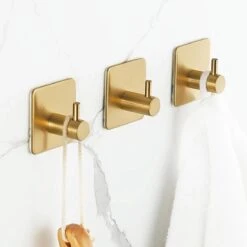 Merkloos Zelfklevende Handdoekhaakjes - Set Van 4 - Goud Kleurig - Voor Badkamer Of Keuken | Handdoekhaakjes Rvs | Handdoekhaakjes Goud Zelfklevend | Handdoekhaak Goud | Handdoek -Badkamer Accessoires Winkel 1200x1198 9