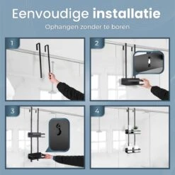 Merkloos Doucherek Zonder Boren Zwart - 30 Dagen Uitproberen -Doucherek Hangend - Badkamer Accessoires - RVS - 2 Laags -Badkamer Accessoires Winkel 1200x1199 11
