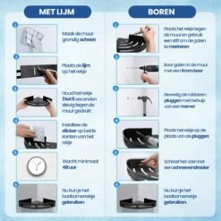 Merkloos Doucherek Zonder Boren – Doucherek – Badkamerrek – Zwart RVS – Zonder Boren – IP68 Waterdicht – 8KG Draagkracht – 2 Stuks -Badkamer Accessoires Winkel 1200x1200 1003