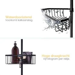 Goliving Doucherek - Doucherek Zonder Boren - Telescopisch Doucherek - Voor Plafonds Tot 2.9m Hoog - Zwart -Badkamer Accessoires Winkel 1200x1200 1030