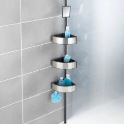 WENKO Telescopisch Doucherek Big Black 3-laags Met Spiegel Zilver/zwart - Bevestigen Zonder Boren -Badkamer Accessoires Winkel 1200x1200 1052
