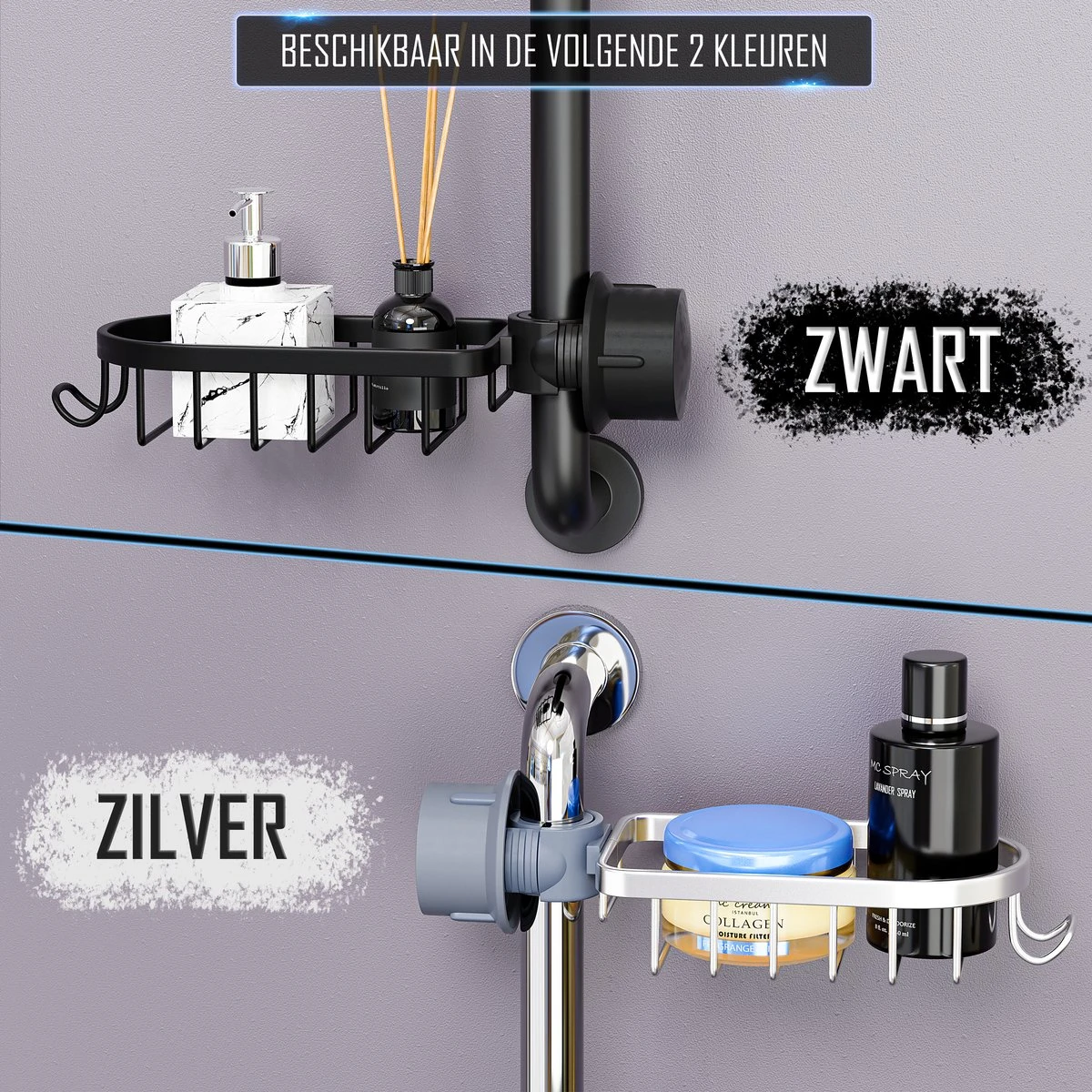 Nolad® - Doucherek Hangend - Doucherek Zonder Boren - Keukenrek - Gootsteen Organizer - Badkamer Accessoires - Zilver 9 Nolad® - Doucherek Hangend - Doucherek Zonder Boren - Keukenrek - Gootsteen Organizer - Badkamer Accessoires - Zilver - Afbeelding 7