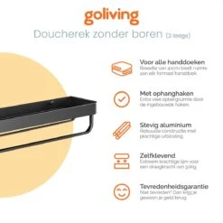 Goliving Doucherek Zonder Boren - Doucherekje- Badkamerrek 2 Laags - Hangend - Wandrek - RVS - Opbergrek - 40cm - Zwart -Badkamer Accessoires Winkel 1200x1200 1096