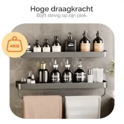 Goliving Doucherek Zonder Boren - Doucherekje- Badkamerrek 2 Laags - Hangend - Wandrek - RVS - Opbergrek - 40cm - Zwart -Badkamer Accessoires Winkel 1200x1200 1097