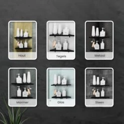 Dubbele Doucherek Zwart Zonder Boren – Sterke Lijmbasis - Badkamer Rek – Hoek – Doucherekjes – Incl. Schroeven – Incl. 2 Haken -Badkamer Accessoires Winkel 1200x1200 1106