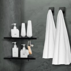 Dubbele Doucherek Zwart Zonder Boren – Sterke Lijmbasis - Badkamer Rek – Hoek – Doucherekjes – Incl. Schroeven – Incl. 2 Haken -Badkamer Accessoires Winkel 1200x1200 1107