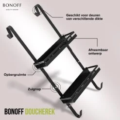 Bonoff Doucherek Zwart – 2 Laags - Doucherek Zonder Boren - Zwart – Doucherek Hangend - Badkamerrek –RVS – Badkamer Accessoires – Stijlvol -Badkamer Accessoires Winkel 1200x1200 1128