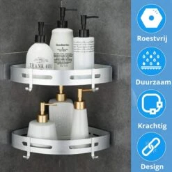 BrandtBergkamp RVS Doucherek 3 Laags – Zonder Boren – Doucherek Hangend – Badkamerrek Zilver -Badkamer Accessoires Winkel 1200x1200 1145