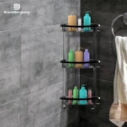 BrandtBergkamp Doucherek Zonder Boren – Badkamerrek – 3 Laags – Zwart -Badkamer Accessoires Winkel 1200x1200 1150