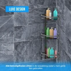 BrandtBergkamp Doucherek Zonder Boren – Badkamerrek – 3 Laags – Zwart -Badkamer Accessoires Winkel 1200x1200 1153