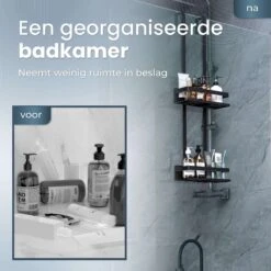 Merkloos Doucherek Zonder Boren Zwart - 30 Dagen Uitproberen -Doucherek Hangend - Badkamer Accessoires - RVS - 2 Laags -Badkamer Accessoires Winkel 1200x1200 1194
