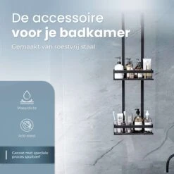 Merkloos Doucherek Zonder Boren Zwart - 30 Dagen Uitproberen -Doucherek Hangend - Badkamer Accessoires - RVS - 2 Laags -Badkamer Accessoires Winkel 1200x1200 1196