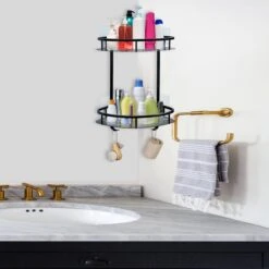 Zelfklevend Doucherek 2 Laags +Douche Bal - RVS - Mat Zwart -Badkamer Accessoires Winkel 1200x1200 1200