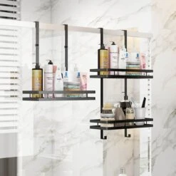 Merkloos Stainless Doucherek Zonder Boren - Douche- En Badrekje - Doucherek Zwart - Doucherek Hangend - Badkamer Accessoires - RVS - 2 Laags -Badkamer Accessoires Winkel 1200x1200 1211