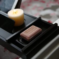 Merkloos Decopatent® Badplank - Uitschuifbaar 75 -> 110 Cm - Verstelbaar Bamboe Badrekje Voor In Bad - Boekenhouder - Tablethouder - Zwart -Badkamer Accessoires Winkel 1200x1200 1317