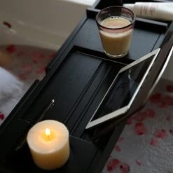 Merkloos Decopatent® Badplank - Uitschuifbaar 75 -> 110 Cm - Verstelbaar Bamboe Badrekje Voor In Bad - Boekenhouder - Tablethouder - Zwart -Badkamer Accessoires Winkel 1200x1200 1318