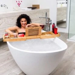 Merkloos Decopatent® Luxe Badplank - Badrekje - Uitschuifbaar 75 Tot 110 Cm - Boekenhouder - Tablethouder - Bamboe Hout Badplankje - Badrek -Badkamer Accessoires Winkel 1200x1200 1370