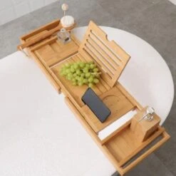 Merkloos Decopatent® Luxe Badplank - Badrekje - Uitschuifbaar 75 Tot 110 Cm - Boekenhouder - Tablethouder - Bamboe Hout Badplankje - Badrek -Badkamer Accessoires Winkel 1200x1200 1371