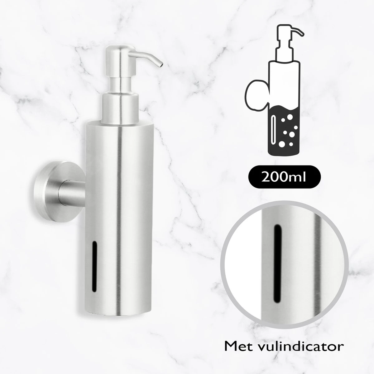 VDN Stainless Zeeppompje - Zeepdispenser Wandmontage - Zilver - Hangend - RVS 5 VDN Stainless Zeeppompje - Zeepdispenser Wandmontage - Zilver - Hangend - RVS - Afbeelding 3