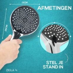 ZIGLA - Waterbesparende Douchekop - Douchekoppen - Regendouche - Hoge Druk - 3 Standen - Handdouche - Chrome 15 ZIGLA - Waterbesparende Douchekop - Douchekoppen - Regendouche - Hoge Druk - 3 Standen - Handdouche - Chrome -Badkamer Accessoires Winkel 1200x1200 1675