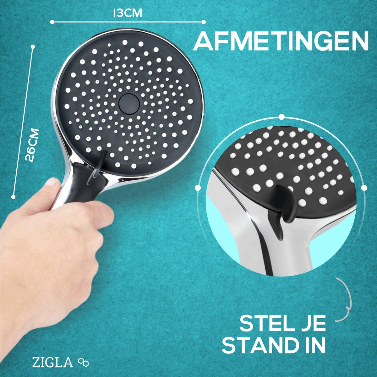 ZIGLA - Waterbesparende Douchekop - Douchekoppen - Regendouche - Hoge Druk - 3 Standen - Handdouche - Chrome 7 ZIGLA - Waterbesparende Douchekop - Douchekoppen - Regendouche - Hoge Druk - 3 Standen - Handdouche - Chrome - Afbeelding 5