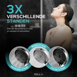 ZIGLA - Waterbesparende Douchekop - Douchekoppen - Regendouche - Hoge Druk - 3 Standen - Handdouche - Chrome 18 ZIGLA - Waterbesparende Douchekop - Douchekoppen - Regendouche - Hoge Druk - 3 Standen - Handdouche - Chrome -Badkamer Accessoires Winkel 1200x1200 1677
