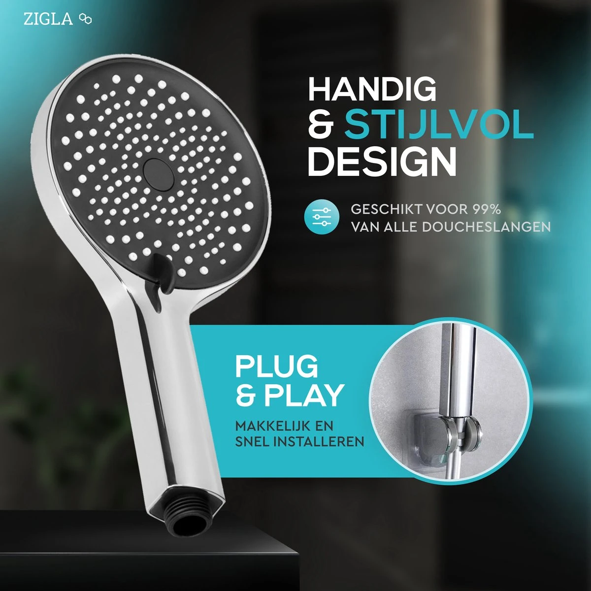 ZIGLA - Waterbesparende Douchekop - Douchekoppen - Regendouche - Hoge Druk - 3 Standen - Handdouche - Chrome 11 ZIGLA - Waterbesparende Douchekop - Douchekoppen - Regendouche - Hoge Druk - 3 Standen - Handdouche - Chrome - Afbeelding 9