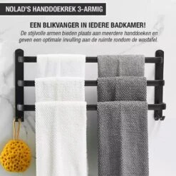 Nolad® Handdoekrek 3-armig - Handdoekhouder - Handdoekenrek - Zwart -Badkamer Accessoires Winkel 1200x1200 171
