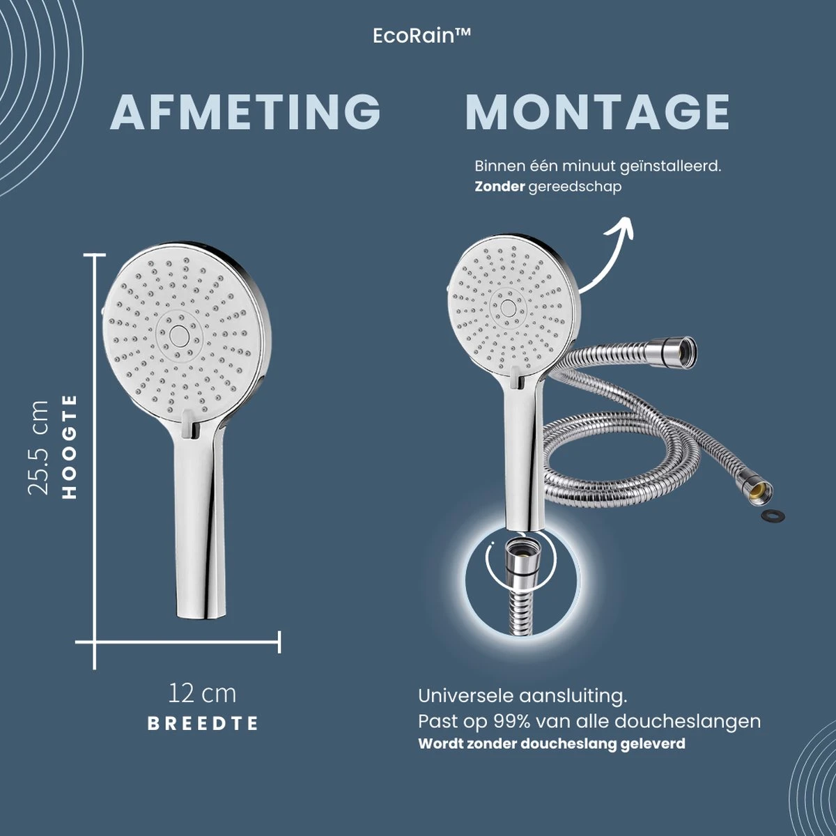 EcoRain™ Waterbesparende Douchekop Mark Met WATERFILTER - 50% Waterbesparend - Regendouche - 5 Sproeistanden - Hoge Druk - Betere Huid - Handdouche - Luxe Moderne Douchekop - Hoge Kwaliteit - Chrome 4 EcoRain™ Waterbesparende Douchekop Mark Met WATERFILTER - 50% Waterbesparend - Regendouche - 5 Sproeistanden - Hoge Druk - Betere Huid - Handdouche - Luxe Moderne Douchekop - Hoge Kwaliteit - Chrome - Afbeelding 2