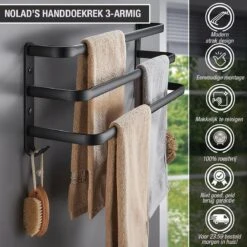 Nolad® Handdoekrek 3-armig - Handdoekhouder - Handdoekenrek - Zwart -Badkamer Accessoires Winkel 1200x1200 174