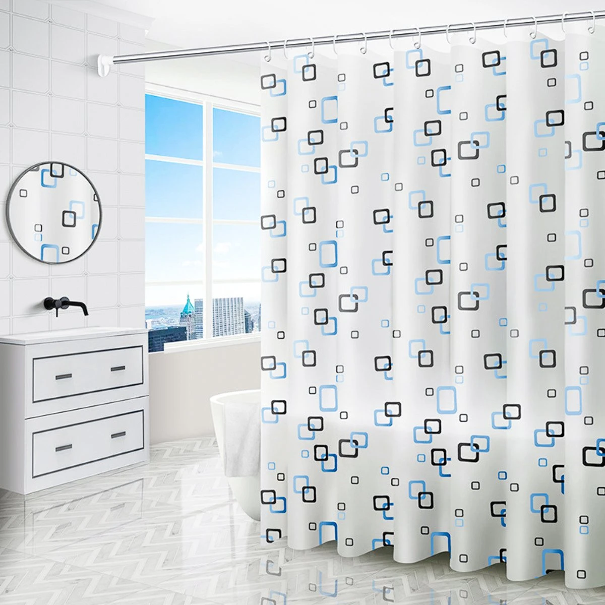 VAIVE Douchegordijn Blauw 180x200 - Anti Schimmel - Douchegordijnen - Ringen 3 VAIVE Douchegordijn Blauw 180x200 - Anti Schimmel - Douchegordijnen - Ringen