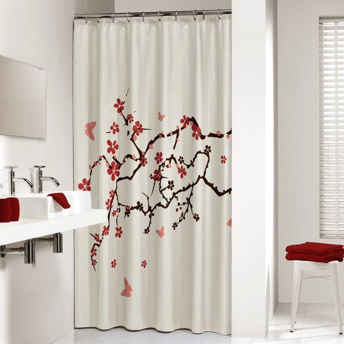 Sealskin Blossom Douchegordijn 180x200 Cm - Polyester - Rood 4 Sealskin Blossom Douchegordijn 180x200 Cm - Polyester - Rood - Afbeelding 2