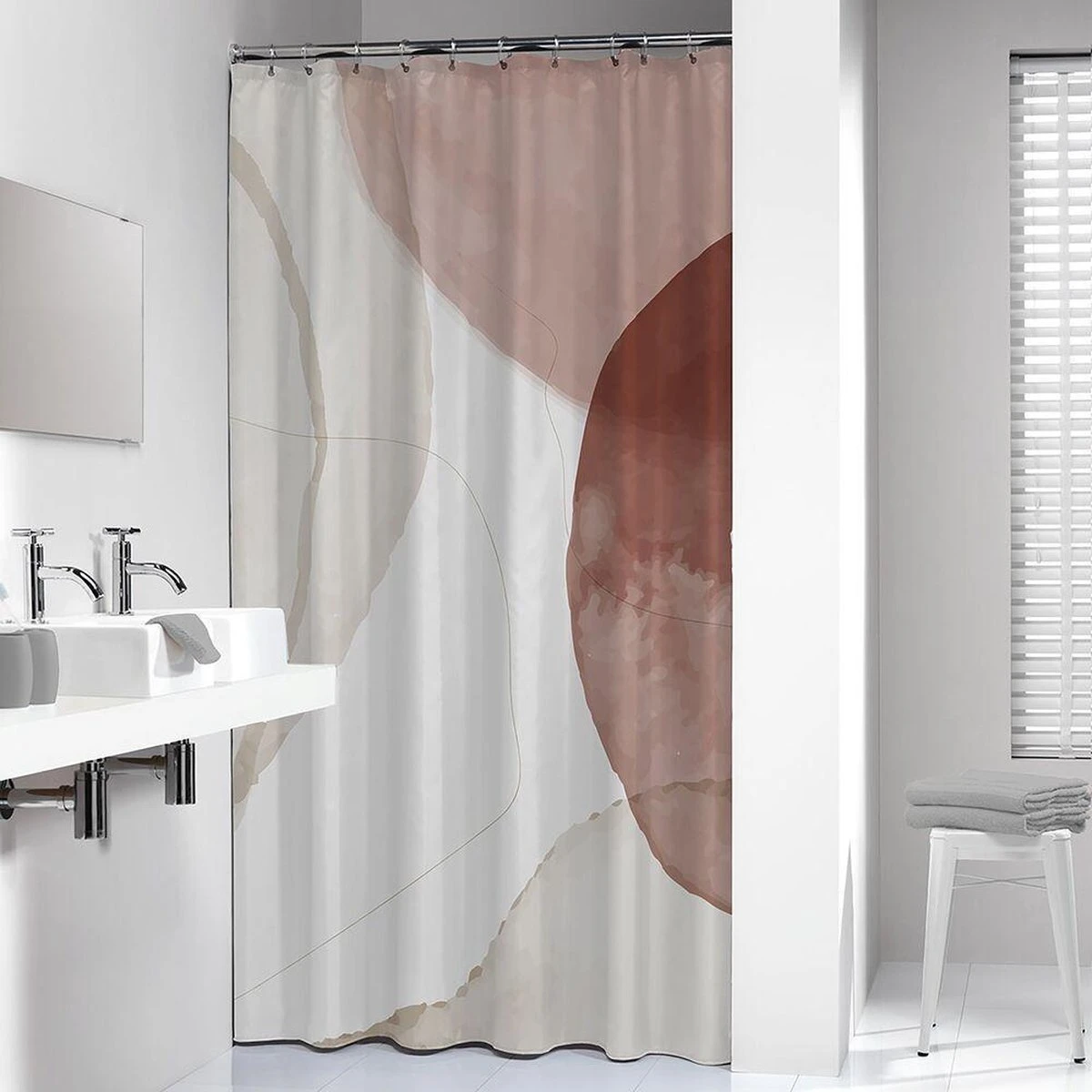 Sealskin Earth - Douchegordijn 180x200 Cm - Polyester Donkerroze / Off-white 5 Sealskin Earth - Douchegordijn 180x200 Cm - Polyester Donkerroze / Off-white - Afbeelding 3