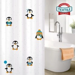 FUNNY PENGUINS - Waterdicht Douchegordijn - Met GRATIS 12 Ringen - Anti-Schimmel Badkamer Gordijn - Wasbaar - 100% Polyester - Pinguins Design - 180X180 CM -Badkamer Accessoires Winkel 1200x1200 2014