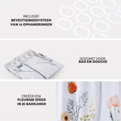 RX Goods Gekleurde Natuur Bloemen Douchegordijn - 180x180cm - Incl. 12 Ringen - Waterafstotend – Polyester -Badkamer Accessoires Winkel 1200x1200 2022
