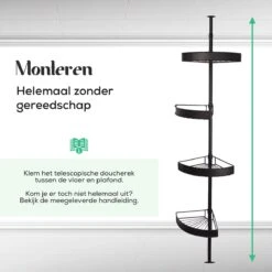 Avint Goods Telescopisch Doucherek Zonder Boren – 4 Laags Badkamerrek Staand – Douche Rek Hoekrek – Zwart -Badkamer Accessoires Winkel 1200x1200 203