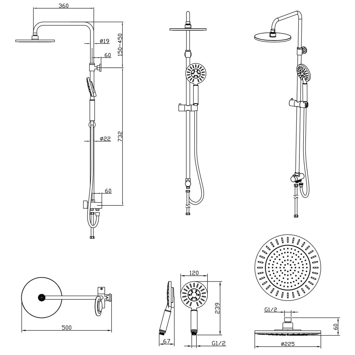 Tiger Tyne Doucheset - Regendouche Ø 22,5 Cm - Handdouche Ø 12 Cm - 3 Standen - Mat Zwart 10 Tiger Tyne Doucheset - Regendouche Ø 22,5 Cm - Handdouche Ø 12 Cm - 3 Standen - Mat Zwart - Afbeelding 8