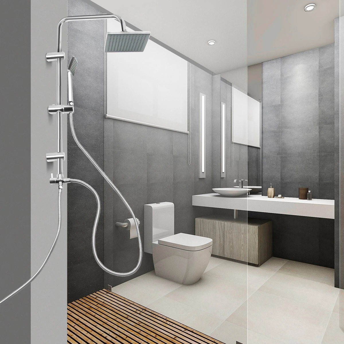 Niceey Doucheset - Regendouche - Handdouche - Verstelbaar - Vierkant - Chroom 6 Niceey Doucheset - Regendouche - Handdouche - Verstelbaar - Vierkant - Chroom - Afbeelding 4