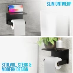 Strex WC Rolhouder Met Plankje - Zwart - Zelfklevend / Boren / Zonder Boren - Toiletrolhouder - WC Papier Houder -Badkamer Accessoires Winkel 1200x1200 218
