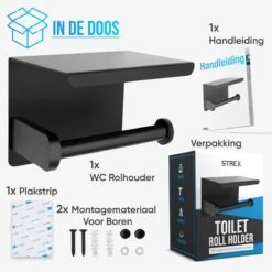 Strex WC Rolhouder Met Plankje - Zwart - Zelfklevend / Boren / Zonder Boren - Toiletrolhouder - WC Papier Houder -Badkamer Accessoires Winkel 1200x1200 220